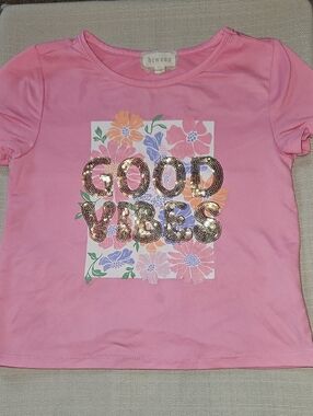 btween Pink Sequin 'GOOD VIBES' Floral Graphic Tee